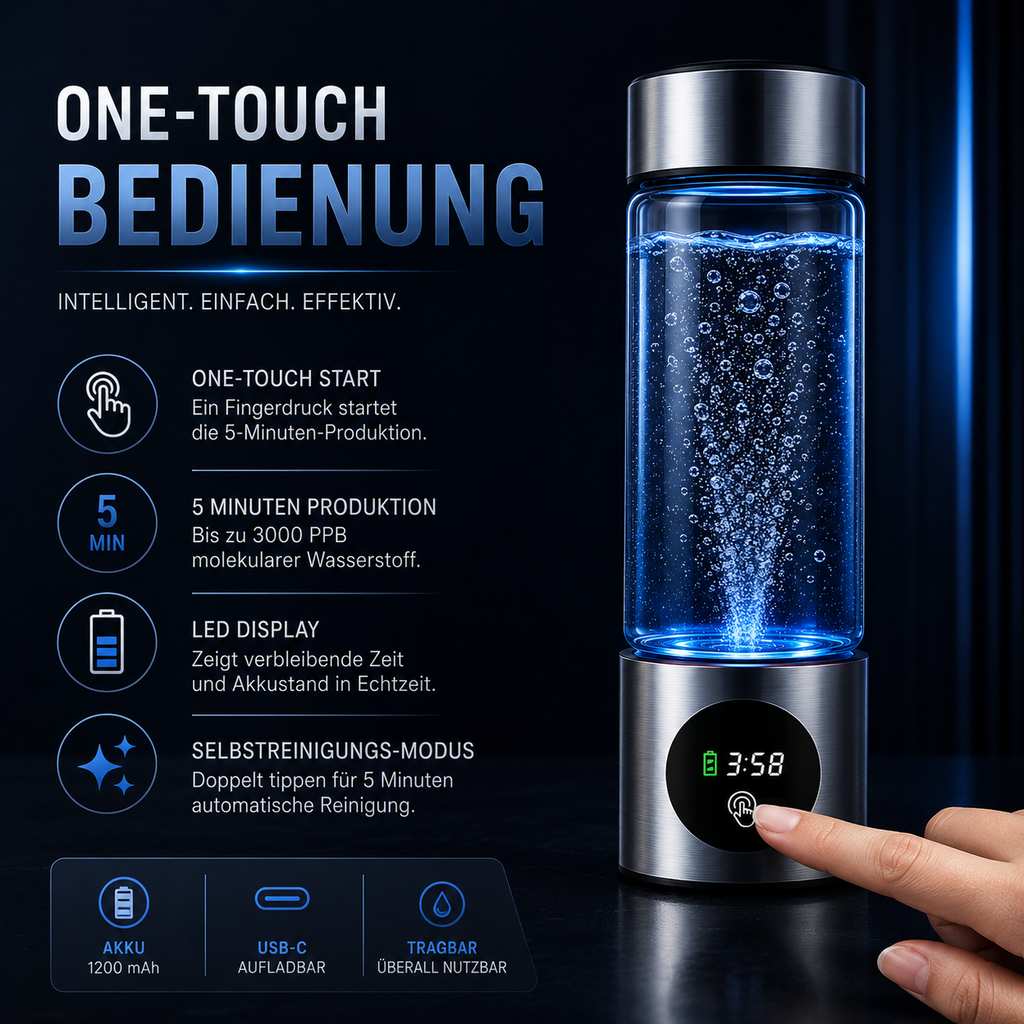 VitaFlow® Hydrogen Wasserflasche – Wasserstoff-Wasser Generator mit SPE+PEM Technologie