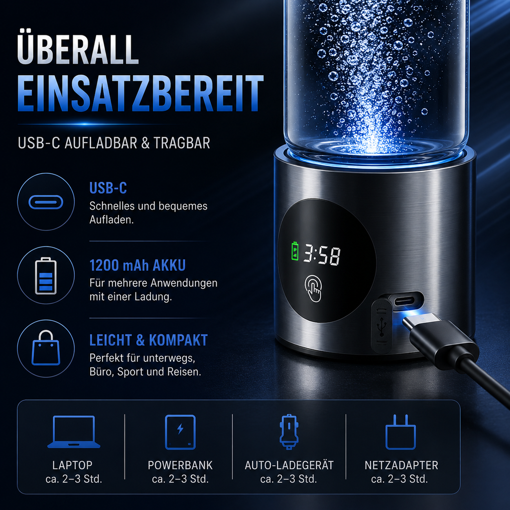 VitaFlow® Hydrogen Wasserflasche – Wasserstoff-Wasser Generator mit SPE+PEM Technologie