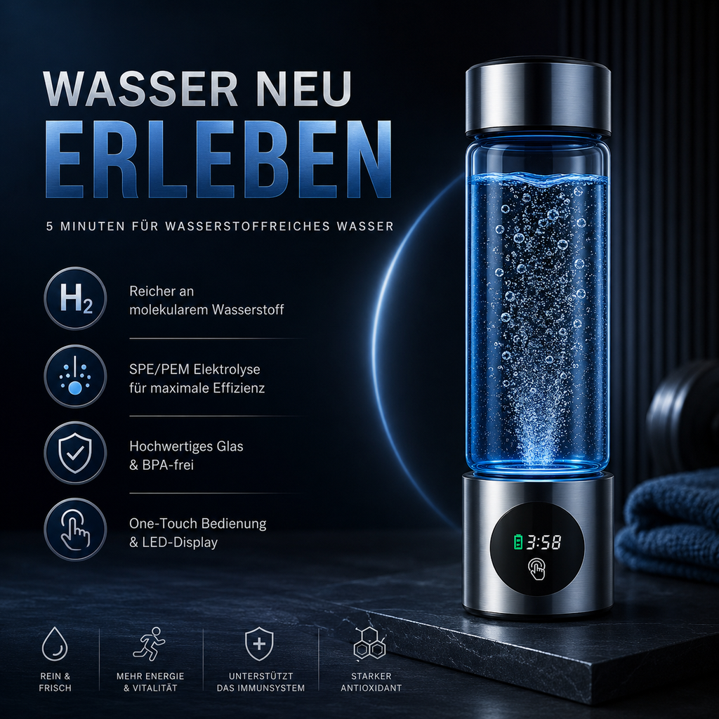 VitaFlow® Hydrogen Wasserflasche – Wasserstoff-Wasser Generator mit SPE+PEM Technologie