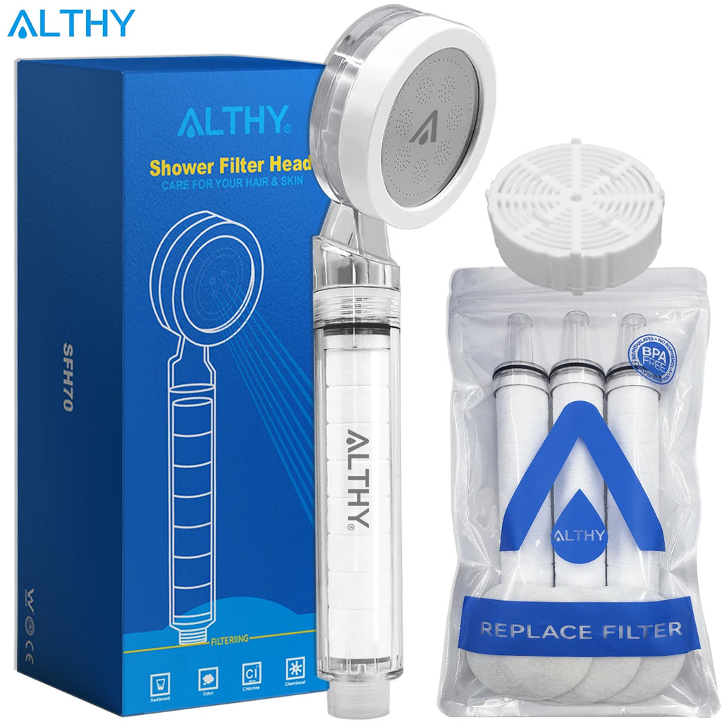 ALTHY Hochdruck-Duschkopf-Wasserfilter inkl. Filter-Paket – Weicheres Wasser für gesündere Haut & Haar
